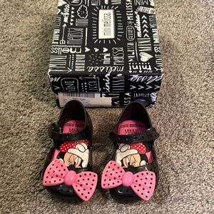 Mini Melissa Mickey and Friends Black Shoes with Pink Bow